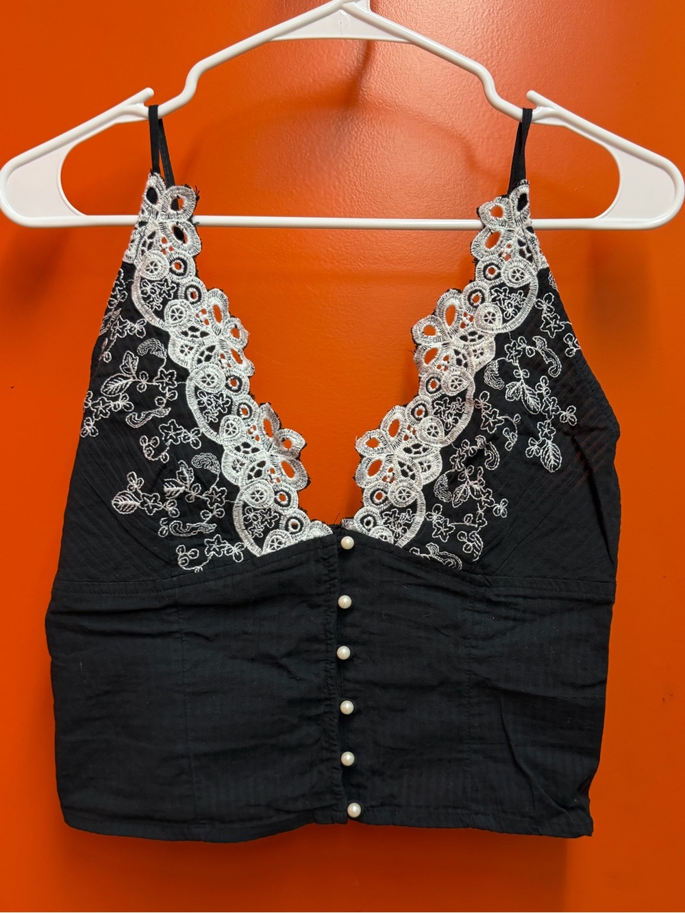 Free People - Stevie Black Cami with White Lace Trim - S